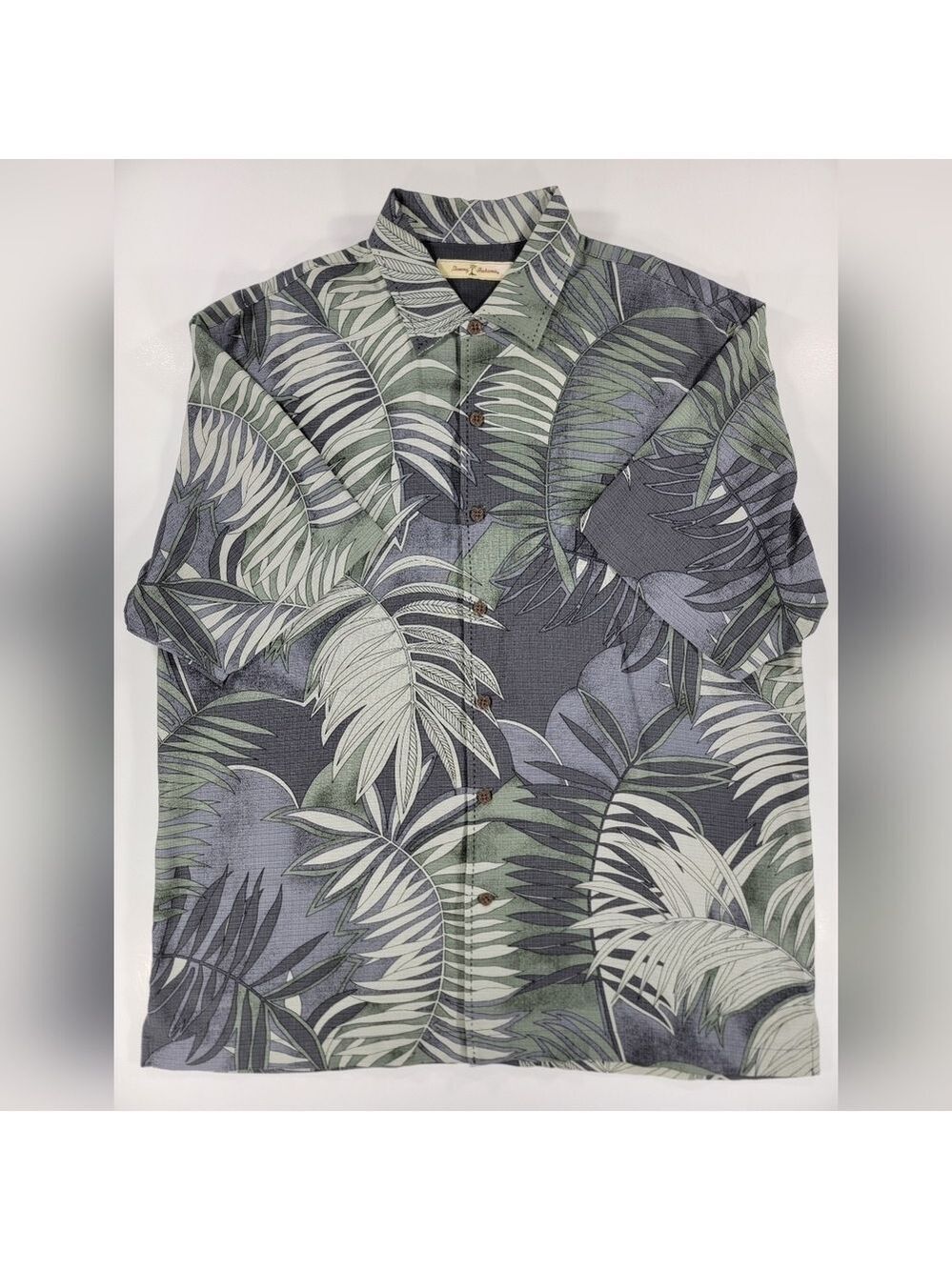 Tommy Bahama Hawaiian Tropical Leaves 100% Silk Button Shirt Men's XL Beach Camp